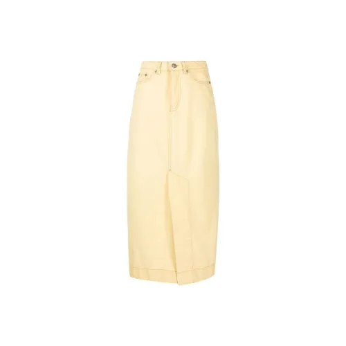 GANNI Denim Long Skirts Women's Yellow