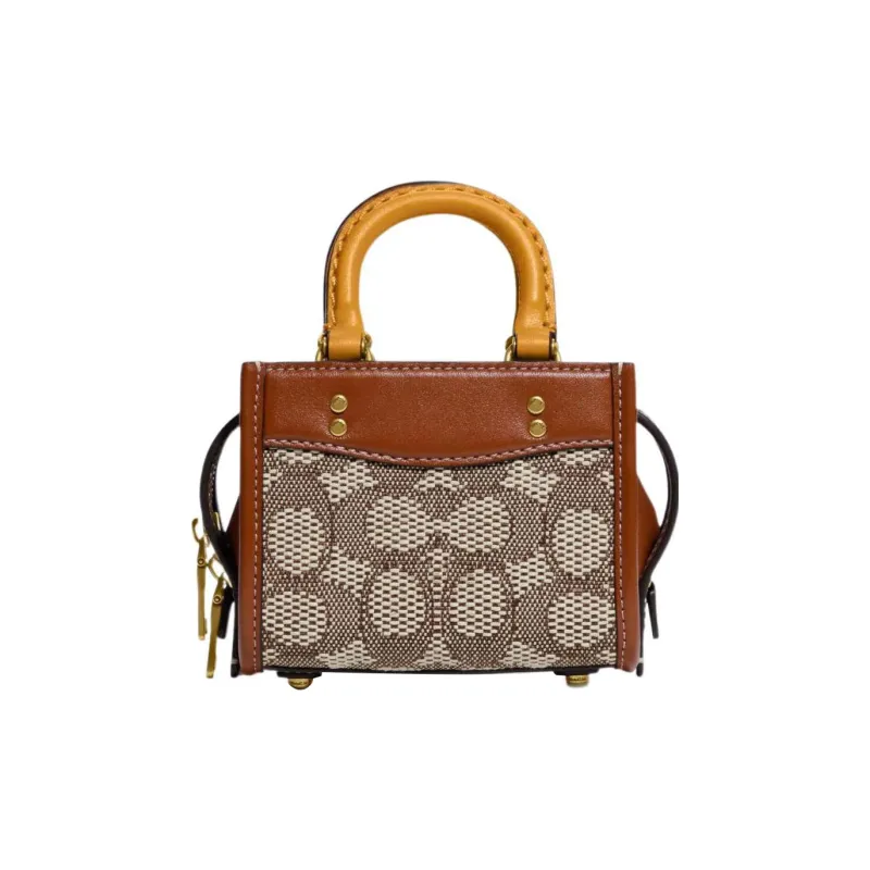COACH Rogue Jacquard Fabric With Leather Shoulder Bag Crossbody Bag Handbags Mini Women's Brown-1