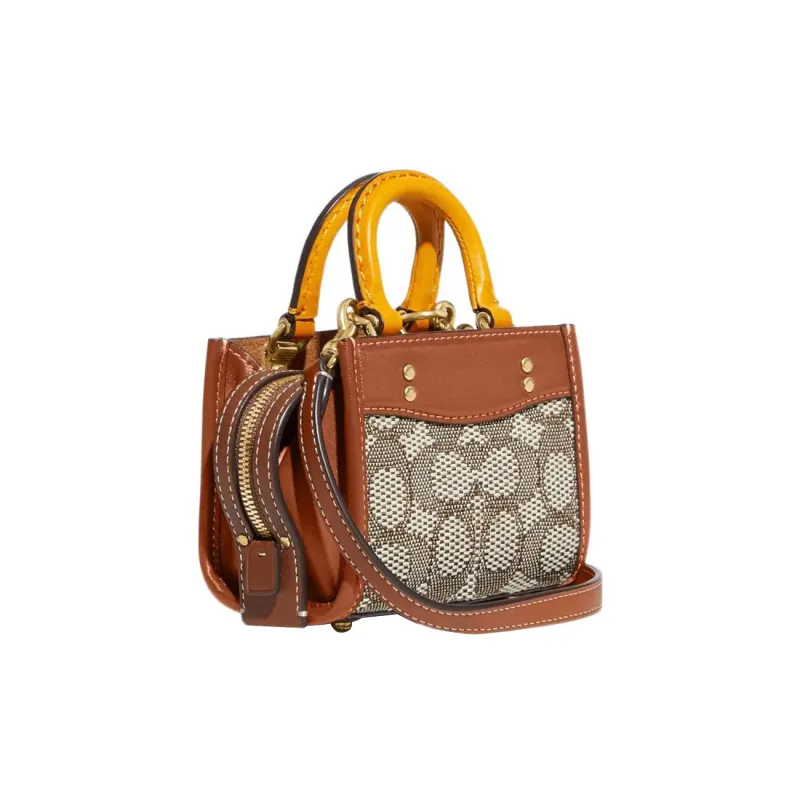 COACH Rogue Jacquard Fabric With Leather Shoulder Bag Crossbody Bag Handbags Mini Women's Brown-2