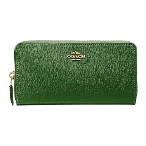 COACH Accordion Zip Cross-Stitch Leather Trunk Bag Clutch Card Holder Wallet Women's Green