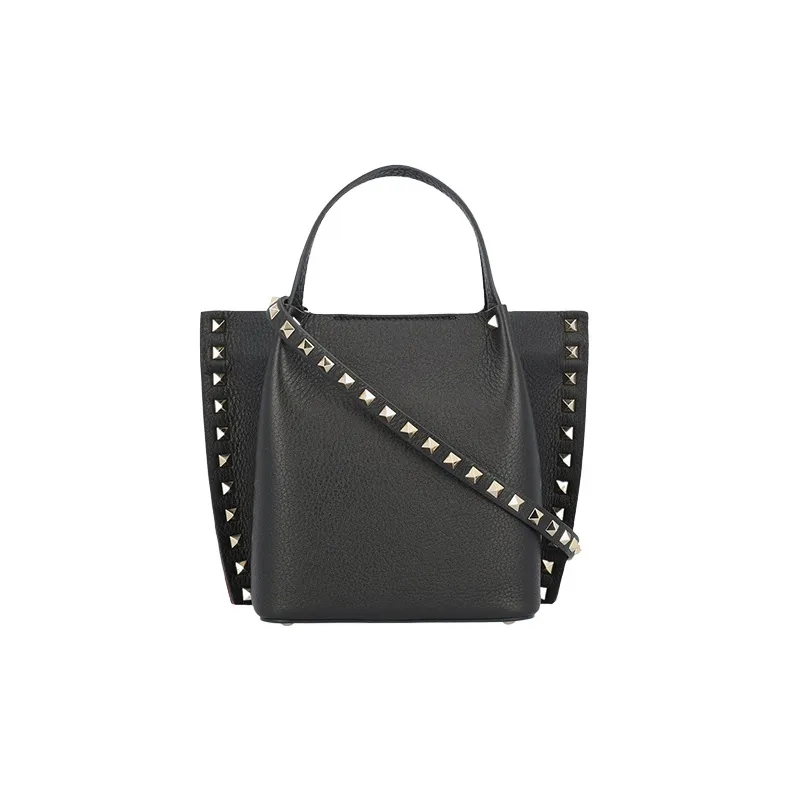 Valentino Rockstud Calfskin Tote Bag Shopping Bag Shoulder Bag Crossbody Bag Handbag Women's Black-1
