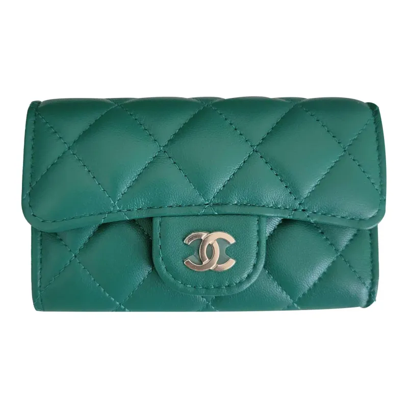 CHANEL Classic Flap CF Lambskin Flap Bag Coin Purse Card Holder Women's Green-0