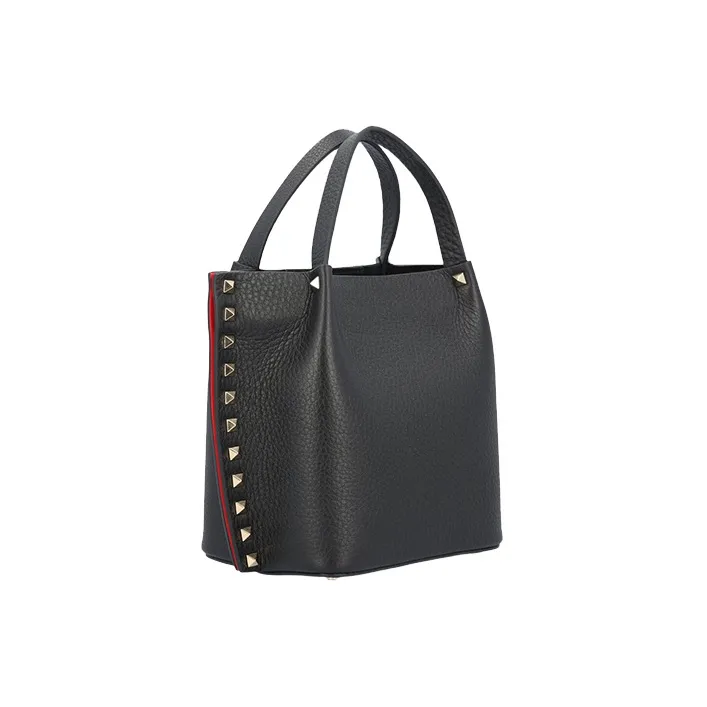 Valentino Rockstud Calfskin Tote Bag Shopping Bag Shoulder Bag Crossbody Bag Handbag Women's Black-2