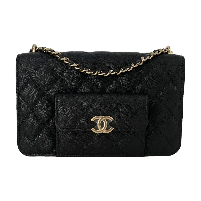 CHANEL WOC Litchi Grain Cow Leather 2 in 1 Pocket Bag, Chain Bag, Shoulder Bag, Crossbody Bag Tubas Women's Black-0