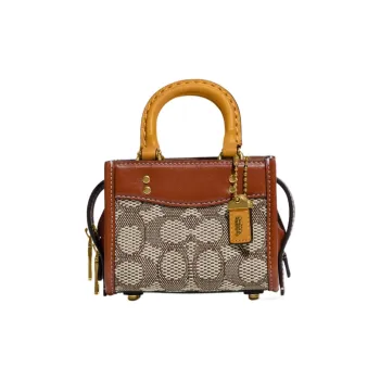 COACH Rogue Jacquard Fabric With Leather Shoulder Bag Crossbody Bag Handbags Mini Women's Brown