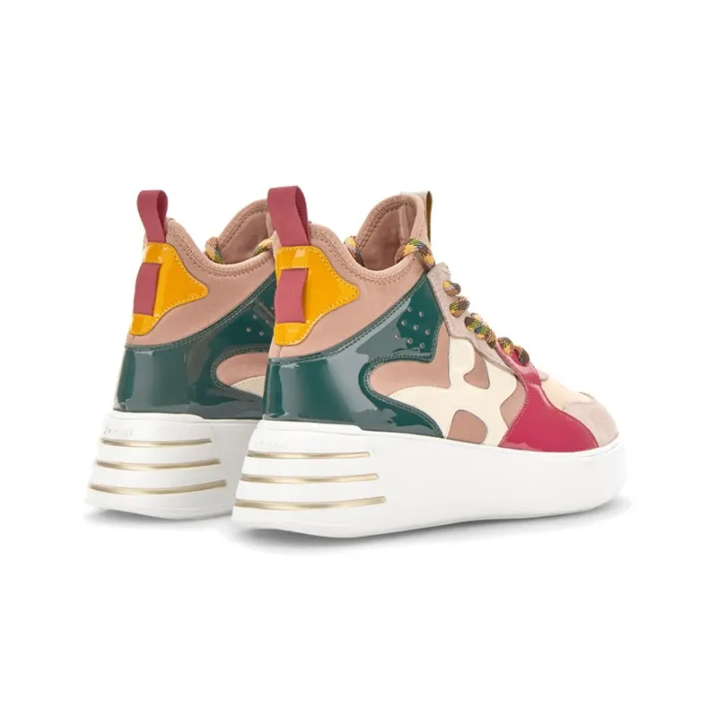 HOGAN Rebel Anti Slip Wear Resistant High Top Casual Shoes Women's Beige Pink Green-3