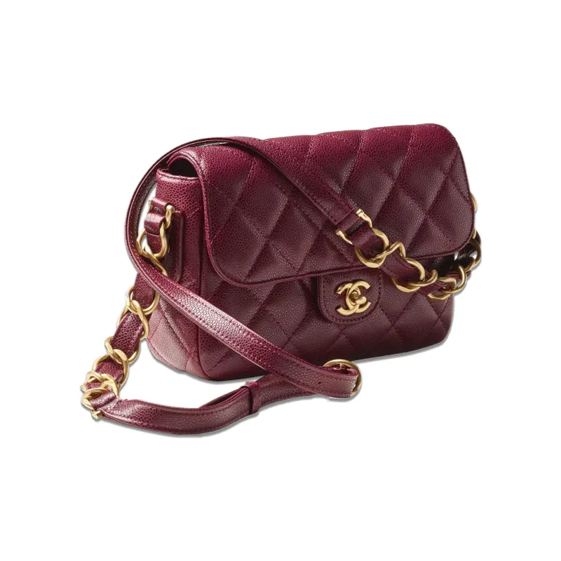 CHANEL Grain Embossed Calfskin With Gold Metal Flap Bag, Crossbody Bag, Shoulder Bag Women's Burgundy-1