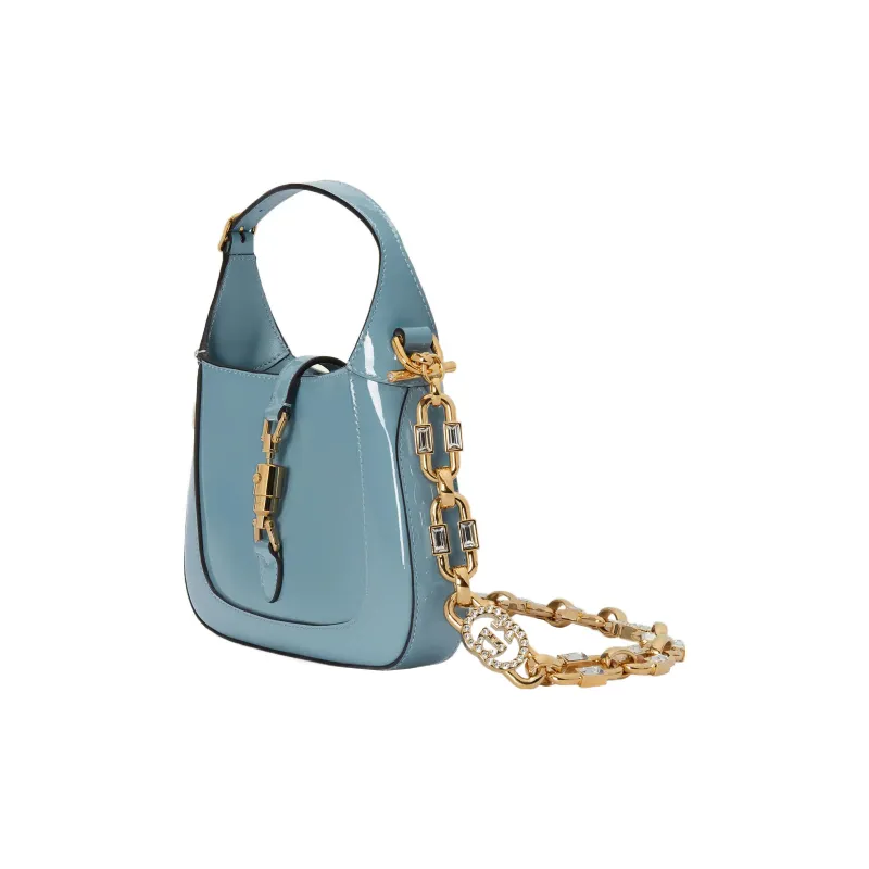 GUCCI Jackie 1961 Patent Leather Crescent Shoulder Bag Shoulder Bag Mini Women's Blue-2