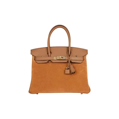 HERMES Birkin Grizzly Leather With Swift Calfskin Birkin Bag Handbags Women's Chestnut