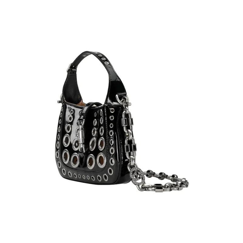 GUCCI Jackie 1961 Patent Leather Crescent Shoulder Bag Shoulder Bag Mini Women's Black-2