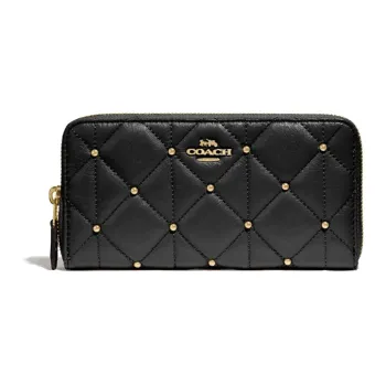 COACH Accordion Zip Quilting Calfskin Clutches Card Holder Wallet Women's Black