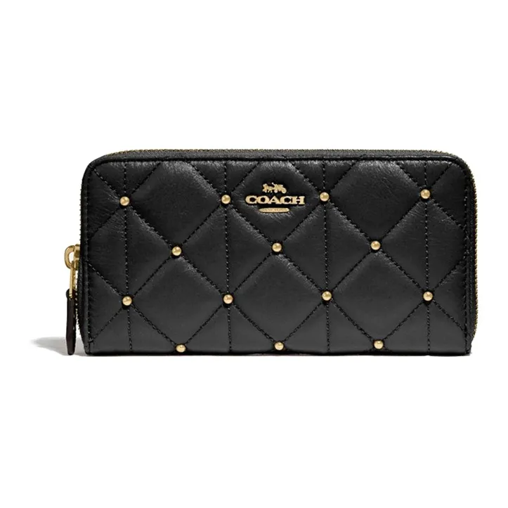 COACH Accordion Zip Quilting Calfskin Clutches Card Holder Wallet Women's Black-0