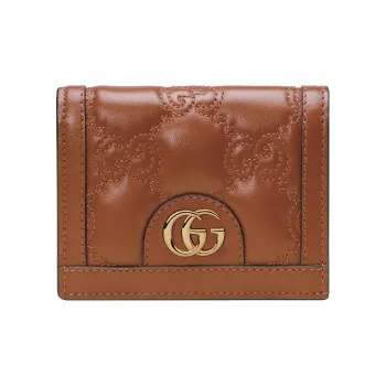 GUCCI GG Matelassé Leather Clutch Card Holder Wallet Small Size Women's Brown