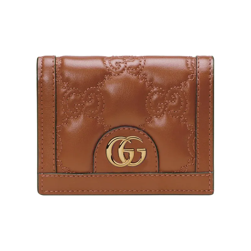 GUCCI GG Matelassé Leather Clutch Card Holder Wallet Small Size Women's Brown-0