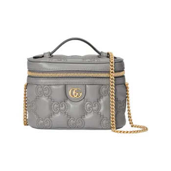 GUCCI GG Matelassé Leather Handle Bag Makeup Box Shoulder Bag, Handbag Mini Women's Gray
