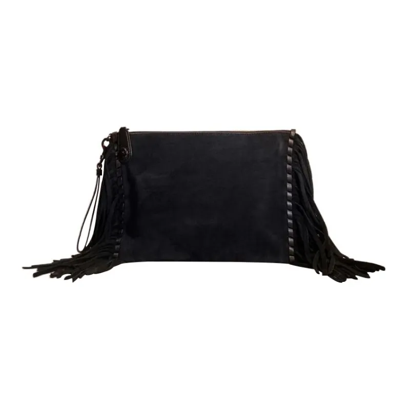 COACH Wristlet Suede Wrist Bags Clutches Large Size Women's Black-0
