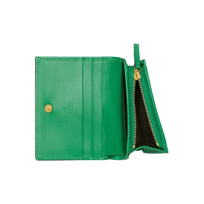 GUCCI GG Matelassé Leather Clutch Card Holder Wallet Trumpets Women's Green-5