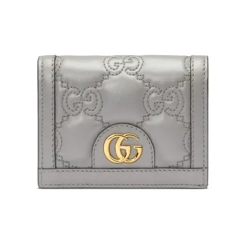 GUCCI GG Matelassé Leather Clutch Card Holder Wallet Small Size Women's Gray