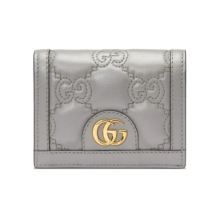 GUCCI GG Matelassé Leather Clutch Card Holder Wallet Trumpets Women's Gray-0