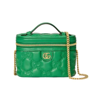 GUCCI GG Matelassé Leather Handle Bag Makeup Box Shoulder Bag, Handbag Mini Women's Green