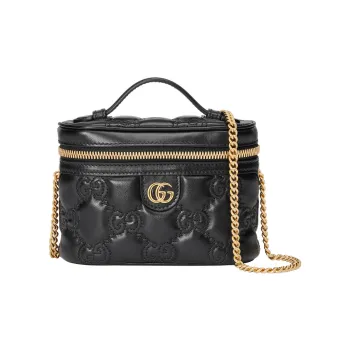 GUCCI GG Matelassé Leather Controller Bag Makeup Box Shoulder Bag Handbag Mini Women's Black