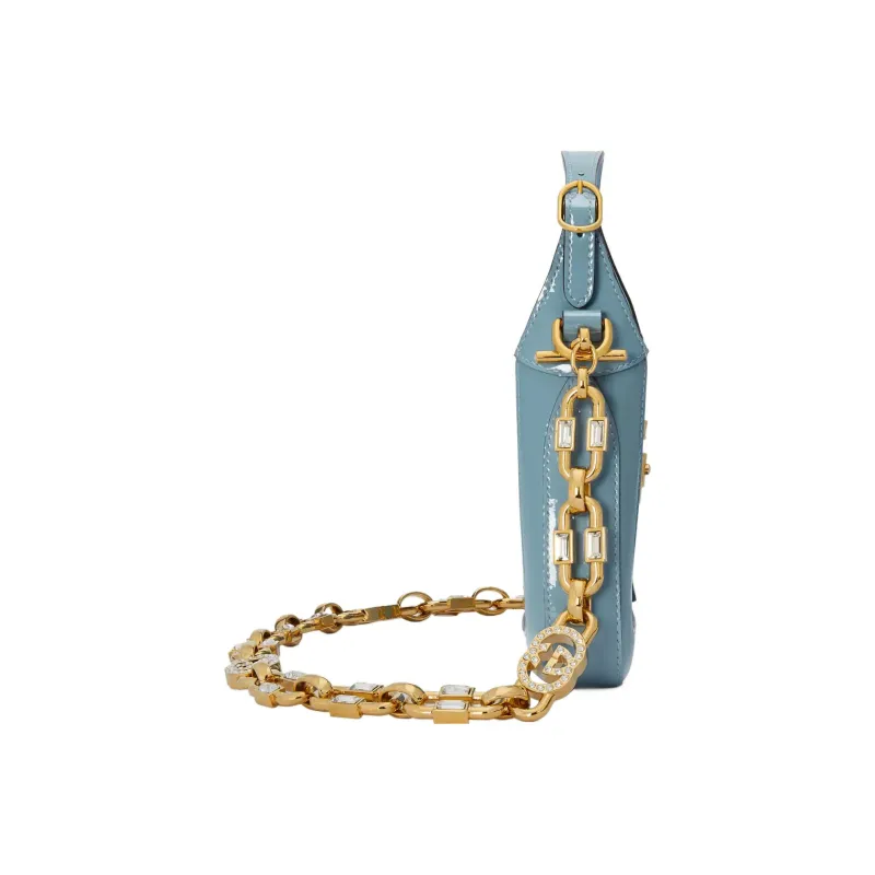 GUCCI Jackie 1961 Patent Leather Crescent Shoulder Bag Shoulder Bag Mini Women's Blue-3