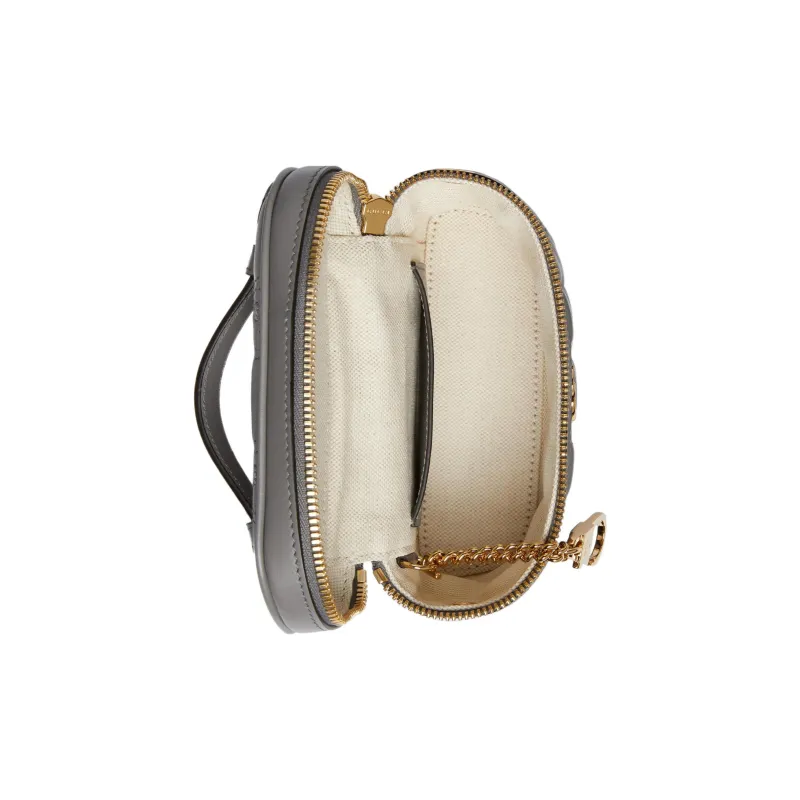 GUCCI GG Matelassé Leather Handle Bag Makeup Box Shoulder Bag, Handbag Mini Women's Gray-5