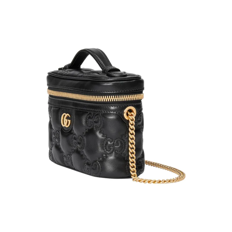 GUCCI GG Matelassé Leather Handle Bag, Makeup Box, Shoulder Bag, Handbag Mini Women's Black-2