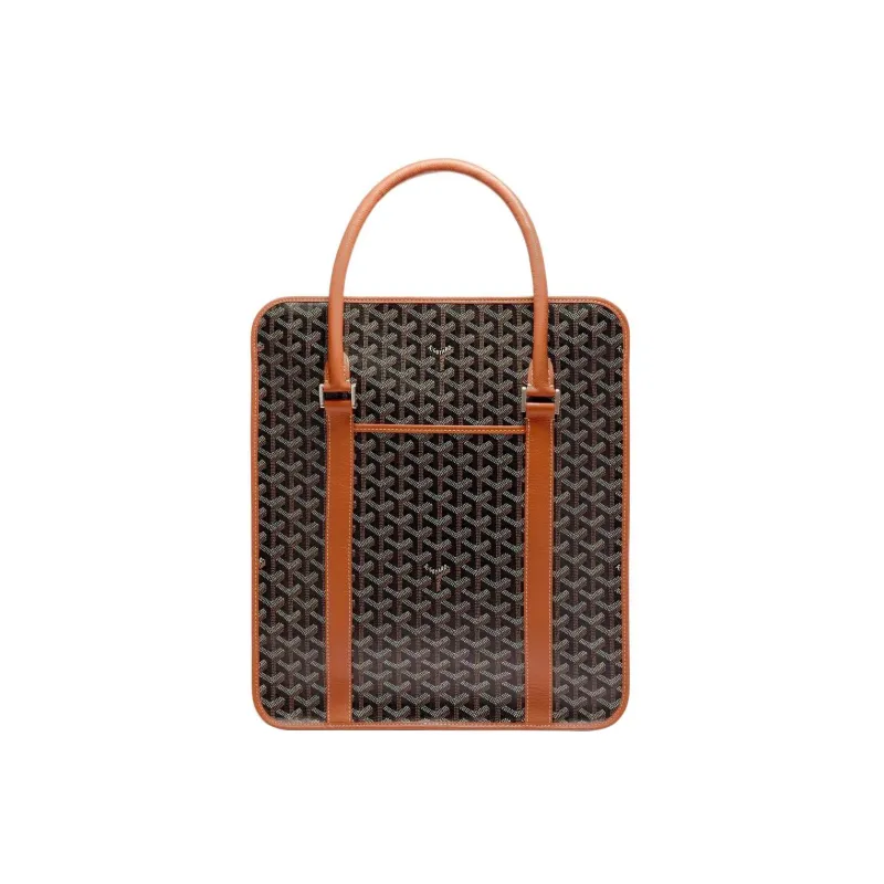 GOYARD Bourgogne Canvas With Leather Handbag Unisex Black/Tan-1