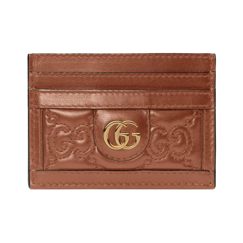 GUCCI GG Matelassé Leather Clutch Card Holder Small Size Women's Light Brown-0