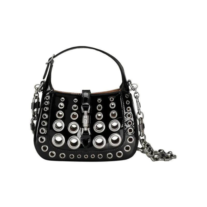 GUCCI Jackie 1961 Patent Leather Crescent Shoulder Bag Shoulder Bag Mini Women's Black-0