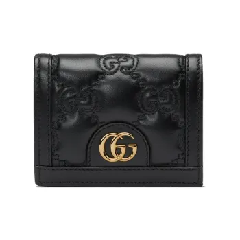 GUCCI GG Matelassé Leather Clutch Card Holder Wallet Small Size Women's Black