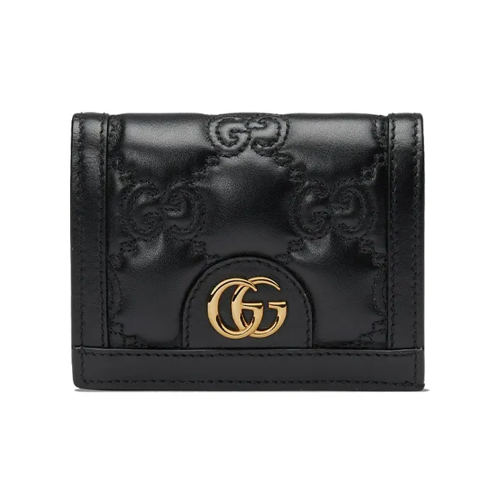 GUCCI GG Matelassé Leather Clutch Card Holder Wallet Trumpets Women's Black-0