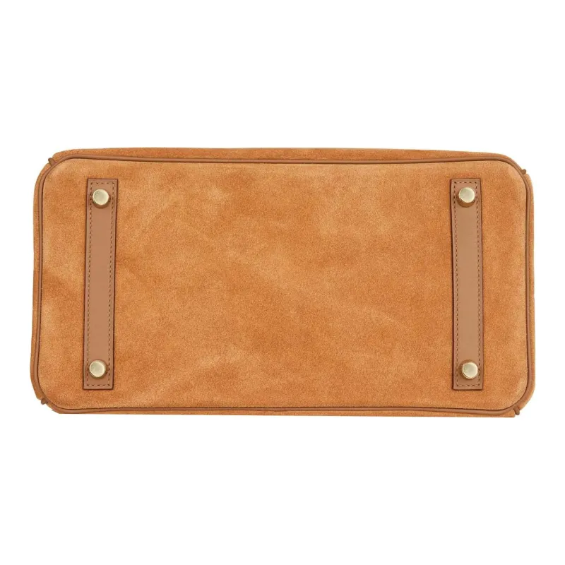 HERMES Birkin Grizzly Leather With Swift Calfskin Birkin Bag Handbags Women's Chestnut-4