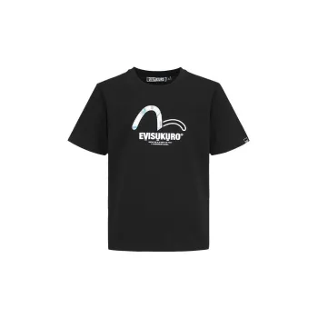 EVISU Crew Neck Fitted Straight Short Sleeved T Shirt Men's Black