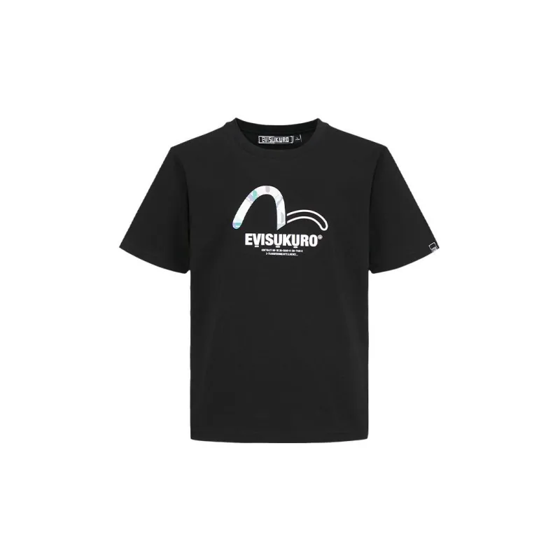EVISU Crew Neck Fitted Straight Short Sleeved T Shirt Men's Black-0
