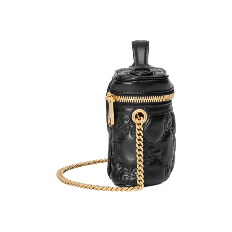GUCCI GG Matelassé Leather Handle Bag, Makeup Box, Shoulder Bag, Handbag Mini Women's Black-3