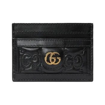 GUCCI GG Matelassé Leather Clutch Card Holder Trumpets Women's Black
