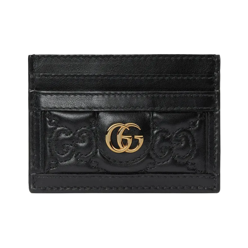 GUCCI GG Matelassé Leather Clutch Card Holder Trumpets Women's Black-0