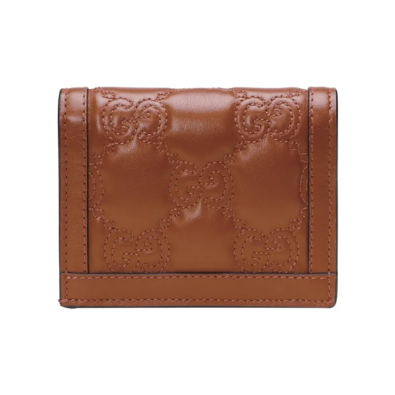 GUCCI GG Matelassé Leather Clutch Card Holder Wallet Small Size Women's Brown-1