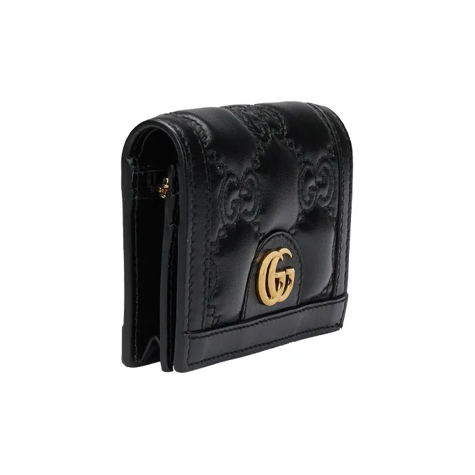 GUCCI GG Matelassé Leather Clutch Card Holder Wallet Trumpets Women's Black-2