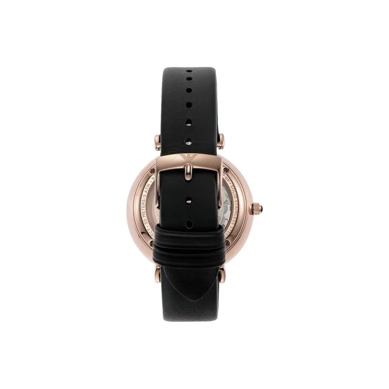 EMPORIO ARMANI Wrist Watch Automatic Mechanical Movement Leather Strap Black Dial Men's AR60064-3