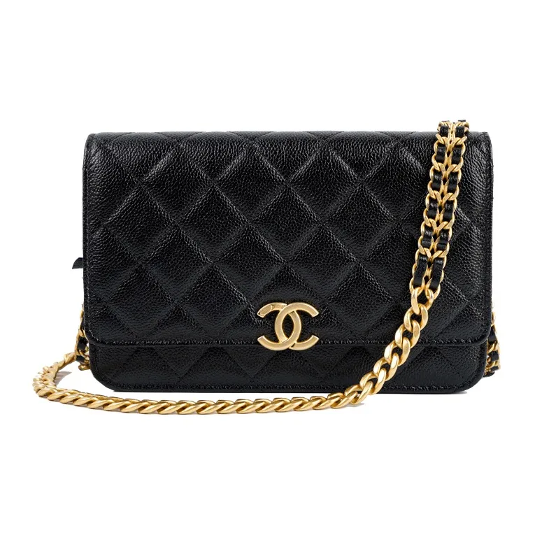 CHANEL WOC Grain Embossed Shiny Caviar Calfskin Handheld Shoulder Bag, Crossbody Bag, Fanny Pack Women's Black-3