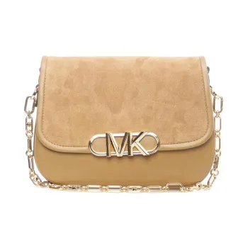MICHAEL KORS PARKER Suede With Smooth Leather Messenger Bag, Crossbody Bag, Shoulder Bag Women's Light Umber
