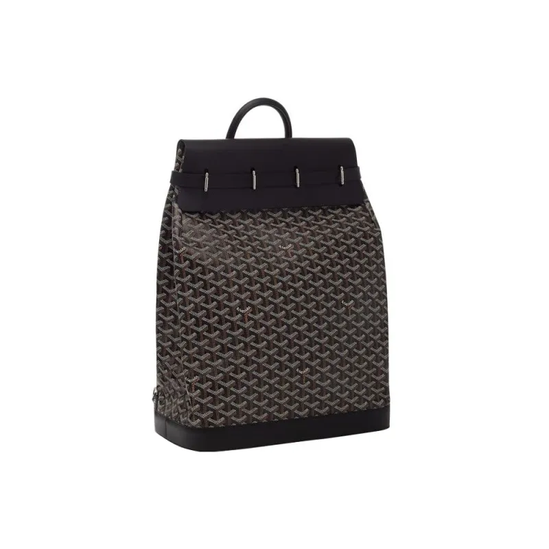 GOYARD Steamer Canvas With Leather Backpack Small Size Unisex Black-0