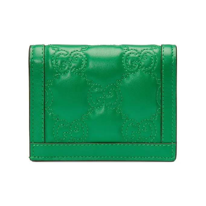 GUCCI GG Matelassé Leather Clutch Card Holder Wallet Trumpets Women's Green-1