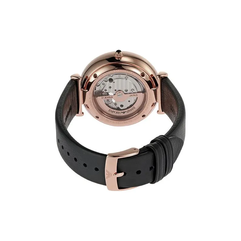 EMPORIO ARMANI Wrist Watch Automatic Mechanical Movement Leather Strap Black Dial Men's AR60064-2