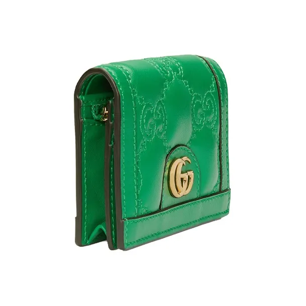GUCCI GG Matelassé Leather Clutch Card Holder Wallet Trumpets Women's Green-2