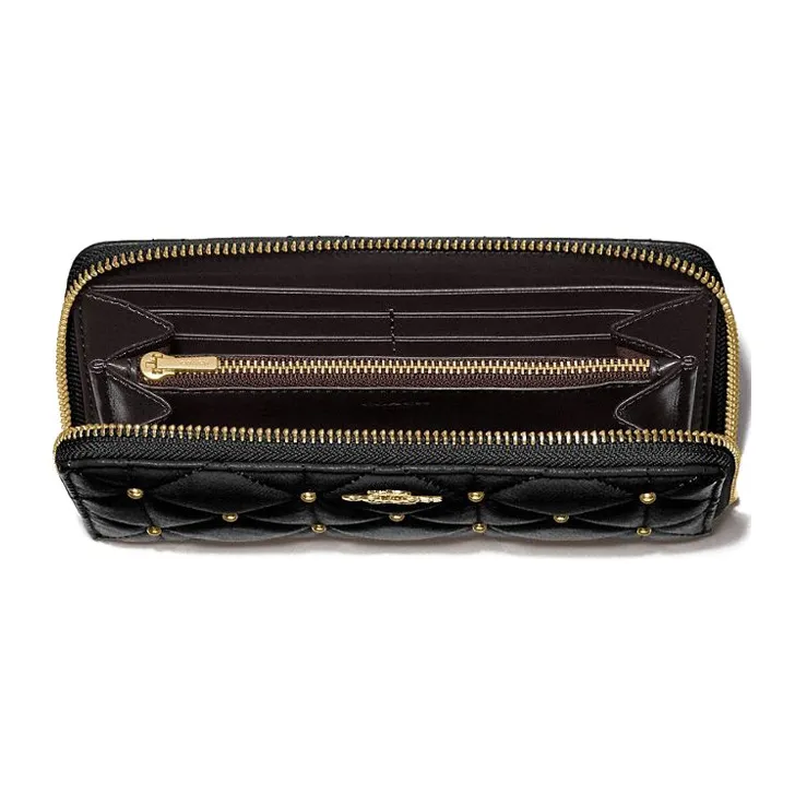 COACH Accordion Zip Quilting Calfskin Clutches Card Holder Wallet Women's Black-1