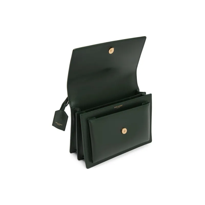 SAINT LAURENT SUNSET Calfskin Sunset Bag Shoulder Bag Crossbody Bag Medium Size Women's Dark Green-4